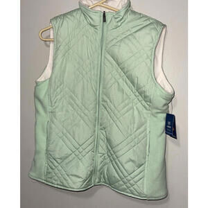 IZOD Womens Reversible Green Quilted Vest LARGE Wind Water Resistant, NWT